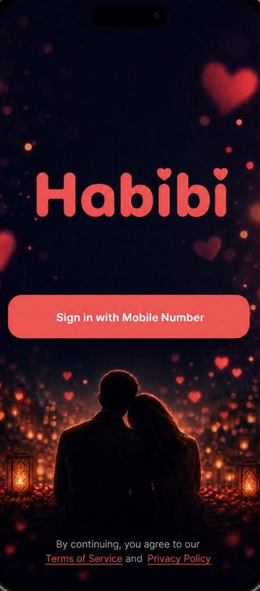Habibi sign in screen with mobile number sign in